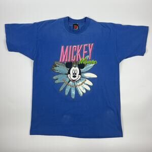 Vintage Disney Mickey Mouse T Shirt 90s Single Stitch Graphic Blue Retro Flower